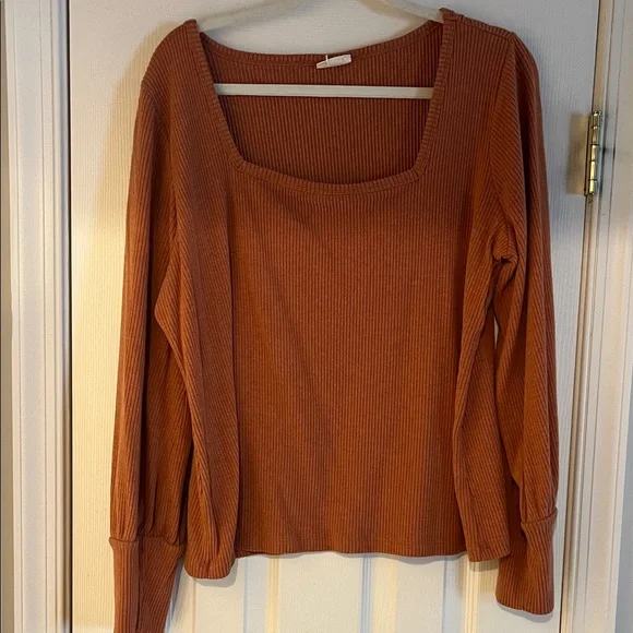 Rust Ribbed Long Sleeve Top - Picture 1 of 5